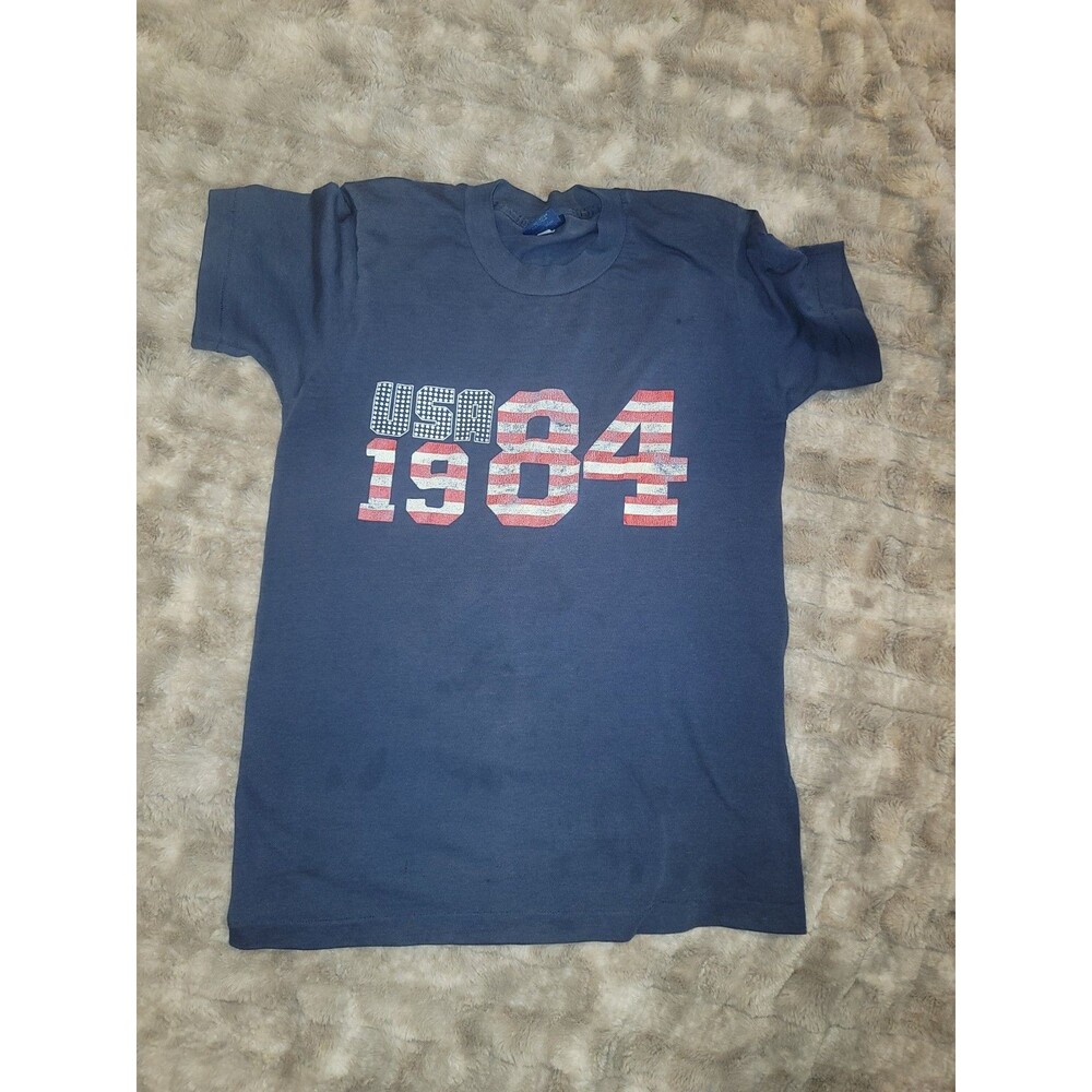 Vintage Single Stitch Nike 1984 USA Olympics T-Shirt Mens Medium Navy Blue Worn